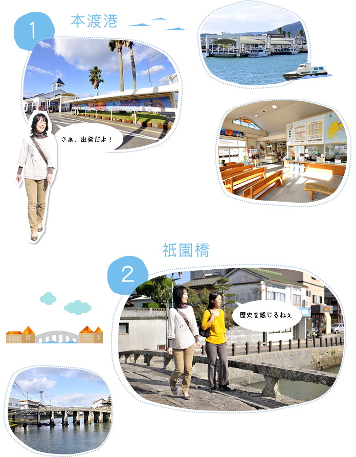 1.本渡港 2.祇園橋
